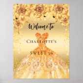 Sweet 16 gouden jurk rozen feestje welkom poster (Voorkant)