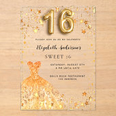 Sweet 16 gouden jurk sterren Clear Acryl Uitnodigingen (Voorkant)