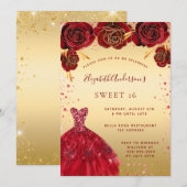 Sweet 16 gouden rode glitterjurk glamoureus kaart (Voorkant / Achterkant)