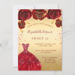 Sweet 16 gouden rode glitterjurk glamoureus kaart