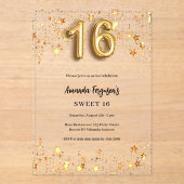 Sweet 16 gouden sterren Clear Acryl Uitnodigingen (Voorkant)