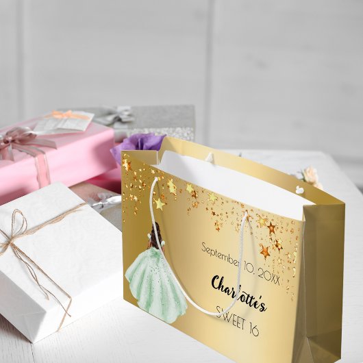 Sweet 16 gouden sterren groene jurk groot cadeauzakje