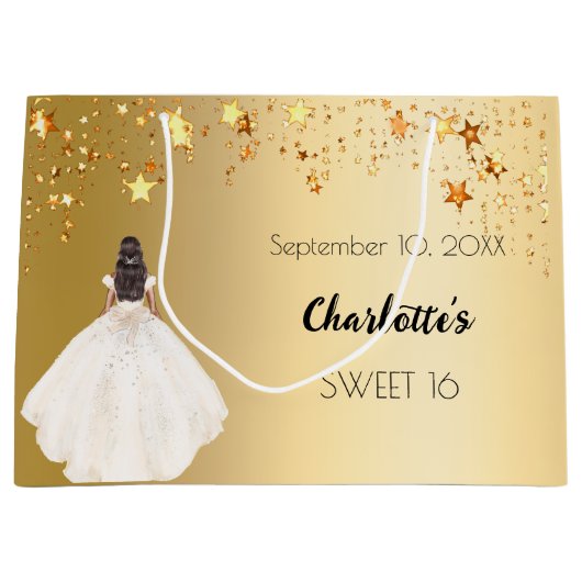 Sweet 16 gouden sterren ivoren jurk groot cadeauzakje (Voorkant)