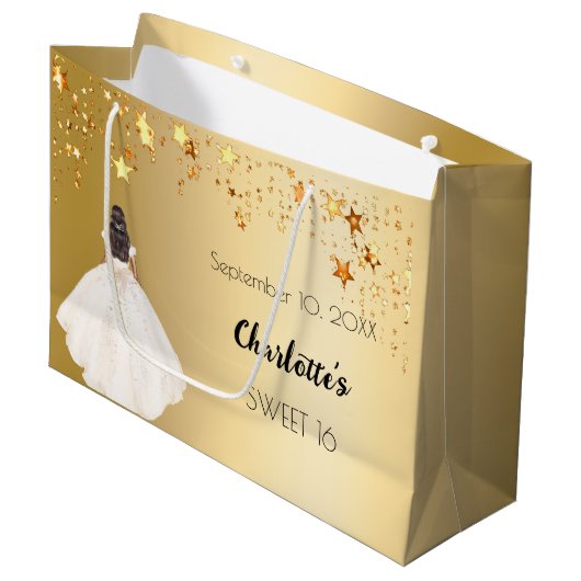 Sweet 16 gouden sterren ivoren jurk groot cadeauzakje (Voorkant Gekanteld)