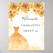 Sweet 16 gouden, witte jurk, welkom poster (Voorkant)