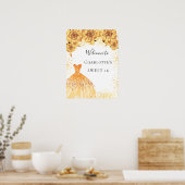Sweet 16 gouden, witte jurk, welkom poster (Keuken)