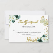 Sweet 16 Green Floral Butterfly RSVP Enclosure Kaart (Voorkant)