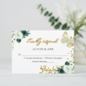Sweet 16 Green Floral Butterfly RSVP Enclosure Kaart (Staand voorkant)