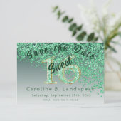 Sweet 16 Green Glitter Stylish Glitter Number 16 Save The Date (Staand voorkant)