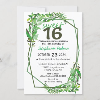 Sweet 16 Greenery Geometric Modern 16th Birthday Kaart