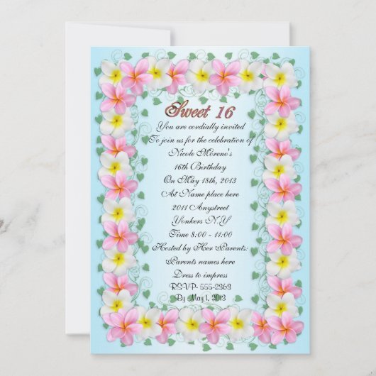 Sweet 16 grens Uitnodiging Plumeria (Voorkant)