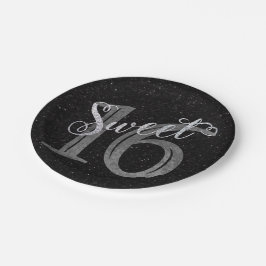 Sweet 16 | Grey Grunge en Faux Silver Glitter Papieren Bordje