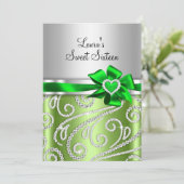 Sweet 16 Groene Bow & Sparkle Diamond Mededelingen Kaart (Staand voorkant)