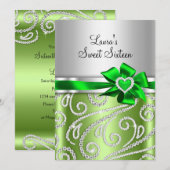 Sweet 16 Groene Bow & Sparkle Diamond Mededelingen Kaart (Voorkant / Achterkant)
