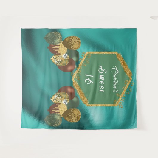 Sweet 16 groene glitters & glitters feestballonnen wandkleed (Voorkant (horizontaal))