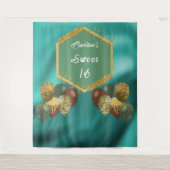 Sweet 16 groene glitters & glitters feestballonnen wandkleed (Voorkant)