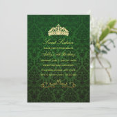 Sweet 16 | Groene Tiara & Damast Uitnodiging (Staand voorkant)