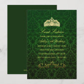 Sweet 16 | Groene Tiara & Damast Uitnodiging (Voorkant / Achterkant)
