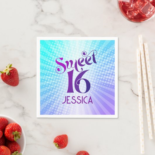 Sweet 16 Groovy Paarse Blauwe Gradient Boho Retro Servet (Insitu)