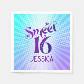 Sweet 16 Groovy Paarse Blauwe Gradient Boho Retro Servet (Voorkant)
