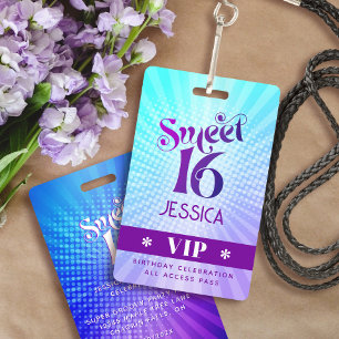 Sweet 16 Groovy Paarse Blauwe Gradient Boho VIP Pa Badge