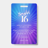 Sweet 16 Groovy Paarse Blauwe Gradient Boho VIP Pa Badge (Achterkant)