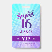 Sweet 16 Groovy Paarse Blauwe Gradient Boho VIP Pa Badge (Voorzijde)