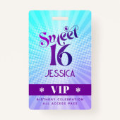 Sweet 16 Groovy Paarse Blauwe Gradient Boho VIP Pa Badge (Voorkant)