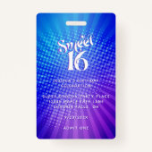 Sweet 16 Groovy Paarse Blauwe Gradient Boho VIP Pa Badge (Achterkant)