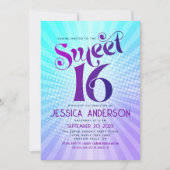 Sweet 16 Groovy Paarse Blauwe Gradient Retro Boho Kaart (Voorkant)