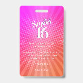 Sweet 16 Groovy Roze Sinaasappel Gradient Boho VIP Badge (Achterkant)