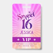 Sweet 16 Groovy Roze Sinaasappel Gradient Boho VIP Badge (Voorzijde)