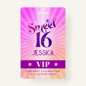 Sweet 16 Groovy Roze Sinaasappel Gradient Boho VIP Badge (Voorkant)
