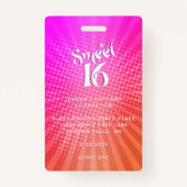 Sweet 16 Groovy Roze Sinaasappel Gradient Boho VIP Badge (Achterkant)