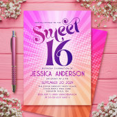 Sweet 16 Groovy Roze Sinaasappel Gradient Retro Bo Kaart
