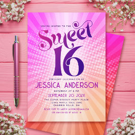Sweet 16 Groovy Roze Sinaasappel Gradient Retro Bo Kaart