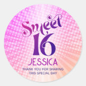Sweet 16 Groovy Roze Sinaasappel Gradient Retro Bo Ronde Sticker (Voorkant)