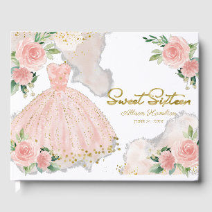 Sweet 16 Guest Book Blush Pink Gown Floral Gastenboek