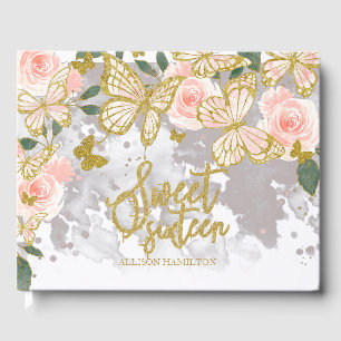 Sweet 16 Guest Book Gold Blush Butterfly Floral Gastenboek