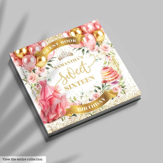 Sweet 16 Guest Book Gold Glitter Blush Pink Gastenboek