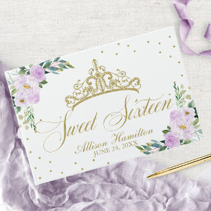 Sweet 16 Guest Book Gold Tiara Lavender Floral Gastenboek