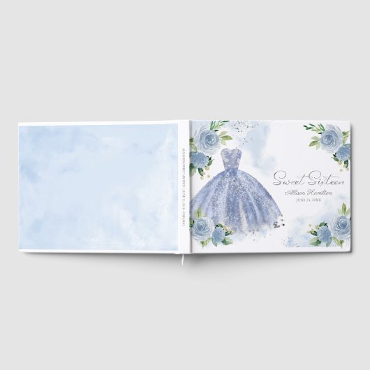 Sweet 16 Guest Book Silver Dusty Blue Gown Floral Gastenboek (Volledig)