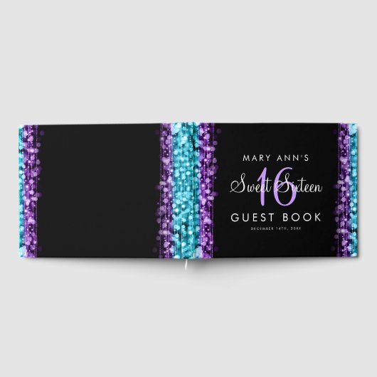 Sweet 16 Guestbook Party Paarse & Turquoise Lichte Gastenboek (Volledig)