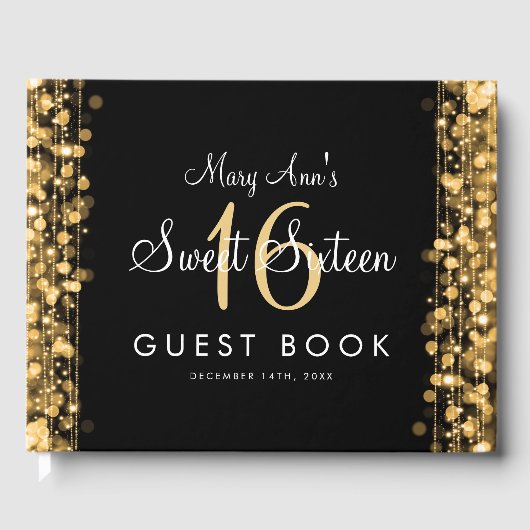 Sweet 16 Guestbook Party Sparkles Gold Gastenboek (Voorkant)