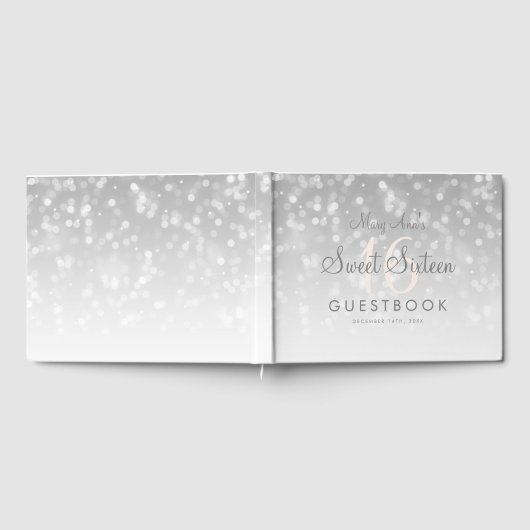 Sweet 16 Guestbook Silver Bokeh Sparkle Light Gastenboek (Volledig)