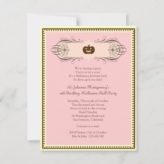 Sweet 16 Halloween Ball Costume Party Kaart (Voorkant)