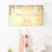 Sweet 16 Happy Birthday Jouw naam Glitter Spandoek (Insitu)
