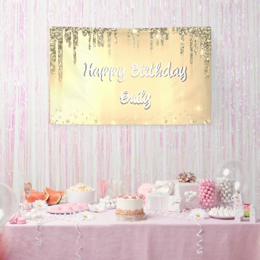Sweet 16 Happy Birthday Jouw naam Glitter Spandoek (Feest)