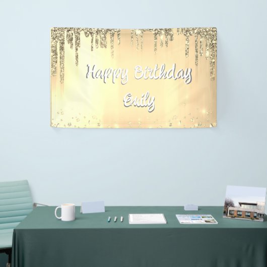 Sweet 16 Happy Birthday Jouw naam Glitter Spandoek (Beurs)