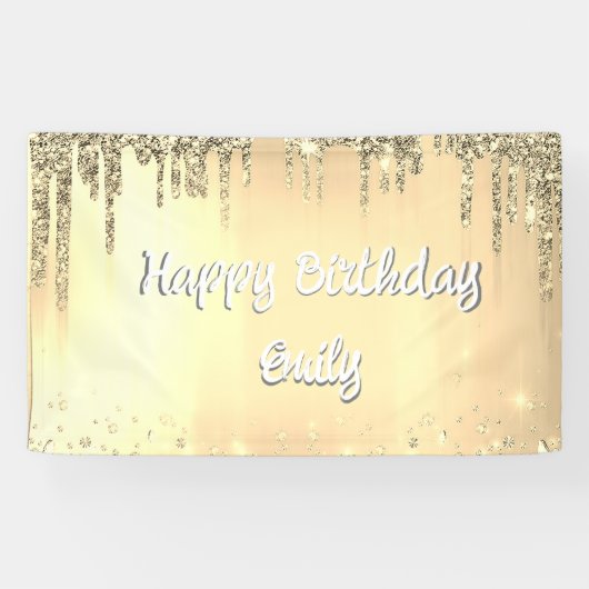 Sweet 16 Happy Birthday Jouw naam Glitter Spandoek (Horizontaal)